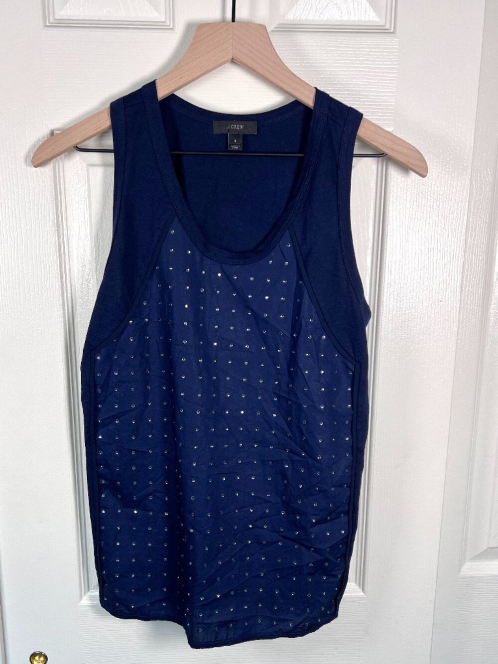J.Crew Rhinestone Front Navy Blue Tank 100% Cotton Size S